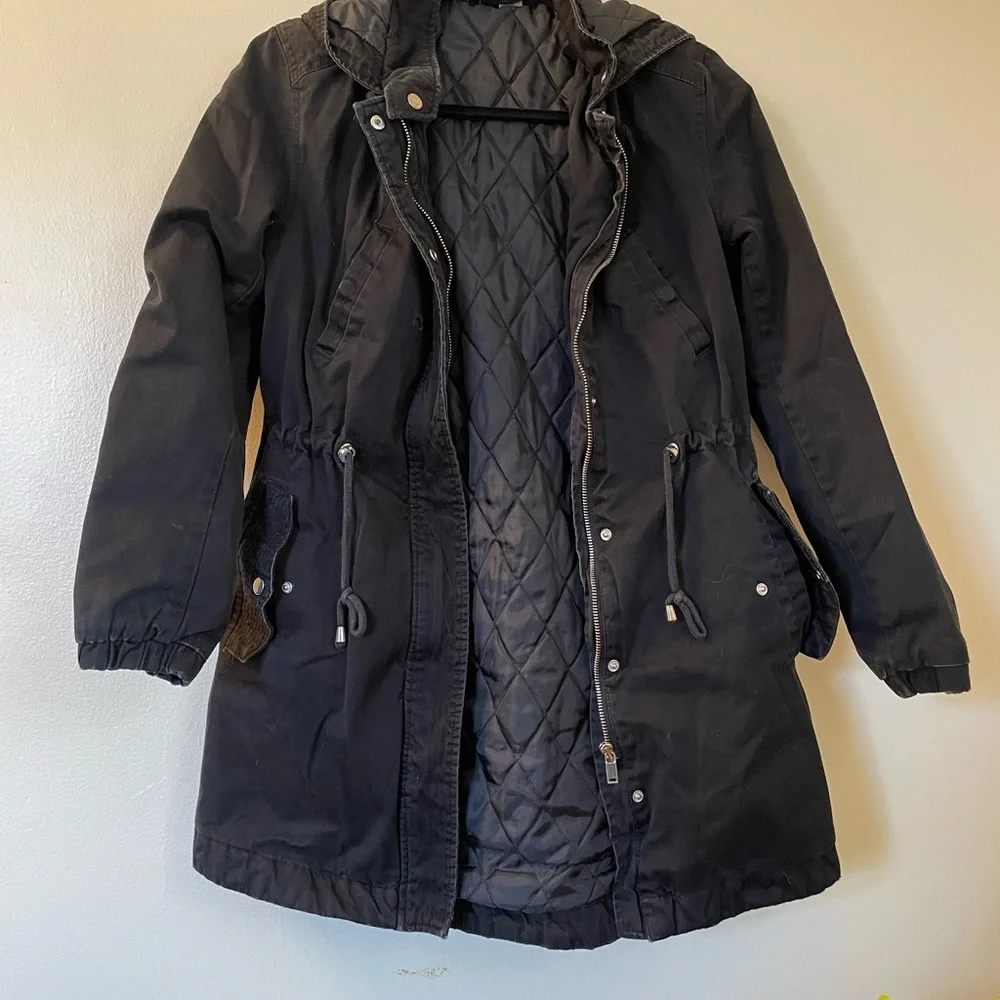 H&M Divided | Black Padded Parka Jacket with Hood | Size 8 - Picture 6 of 12